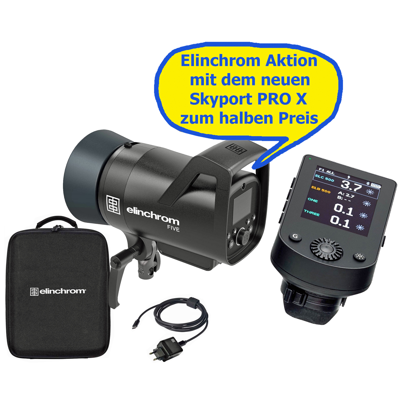 Elinchrom FIVE Battery Flash Monolight Kit (E20960.1) mit SKYPORT PRO X (Neu) zum halben Preis
