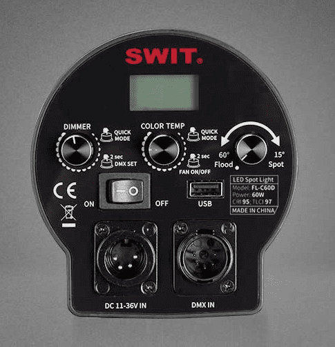 SWIT FL-C60D Superhelles COB Bi-Color LED Spotlight, V-Mount, DMX, 15-60° einstellbar