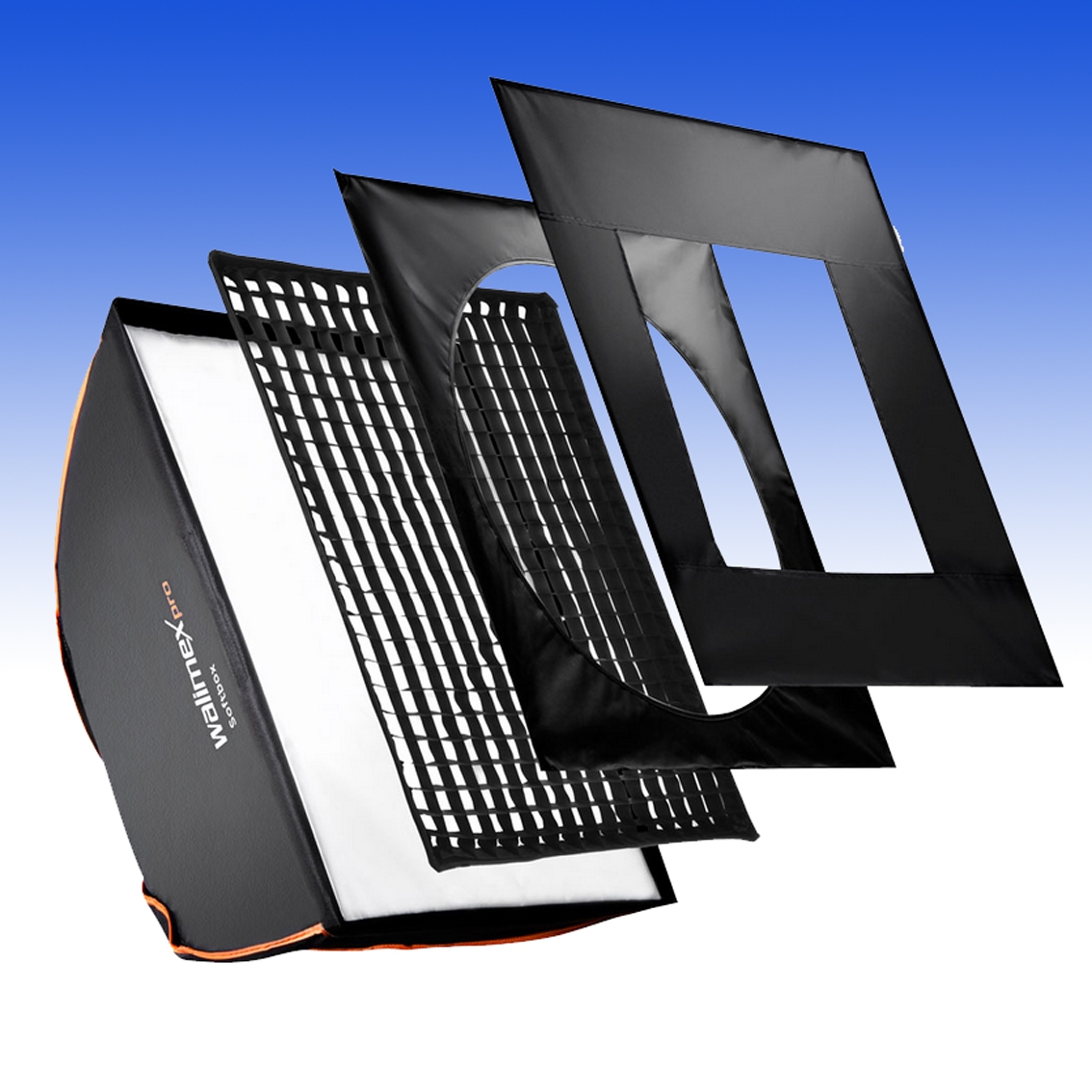 Walimex Rechteck Softbox 60 x 90 für Elinchrom PLUS PRO OL mit Wabengitter (Grid), zusätzlicher Blende und Softboxadapter für Elinchrom 