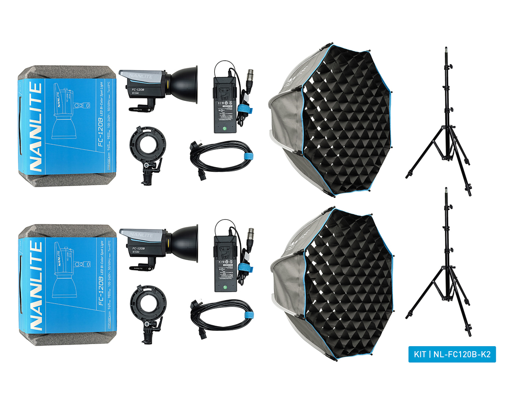 NANLITE FC-120B LED Bi-color Spot Light Dual Kit (w/ light stand and softbox) NL-FC120B-K2