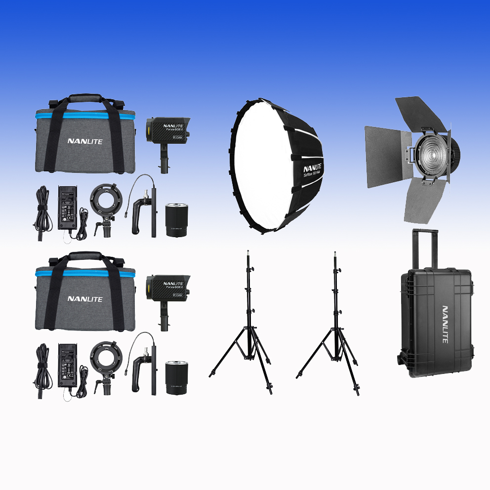 Nanlite Forza 60B II LED dual kit (w/ case, light stand, fresnel and softbox)