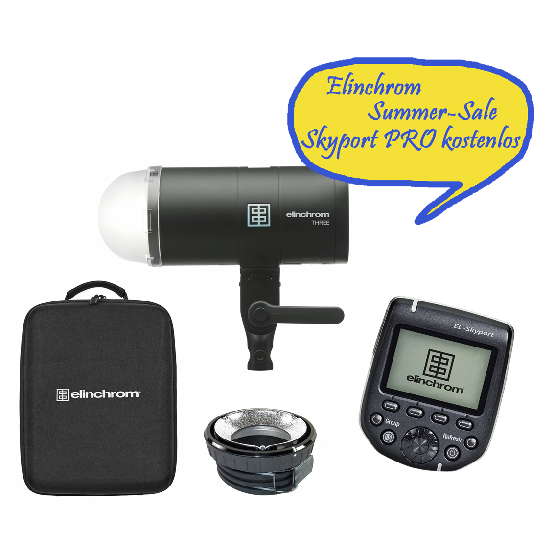 Elinchrom THREE Off Camera Flash Kit (E20941.1) INCL. KOSTENLOSEM SKYPORT PRO Transmitter