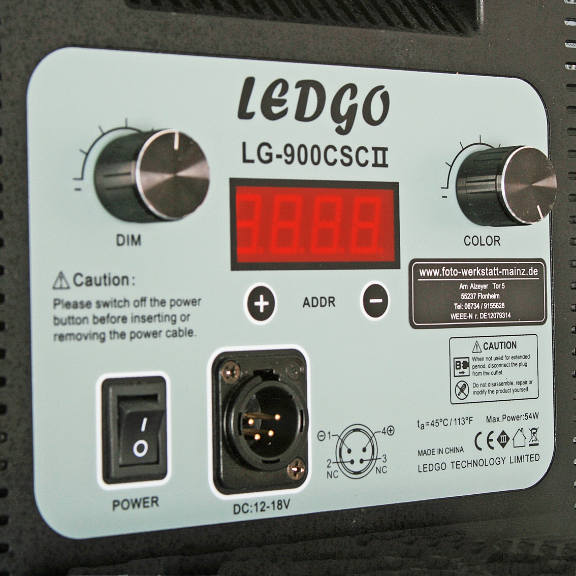 LEDGO LG-900CSCII Digital Bi-Color LED Leuchte mit Digitaldisplay und V-Mount Akku Adapter