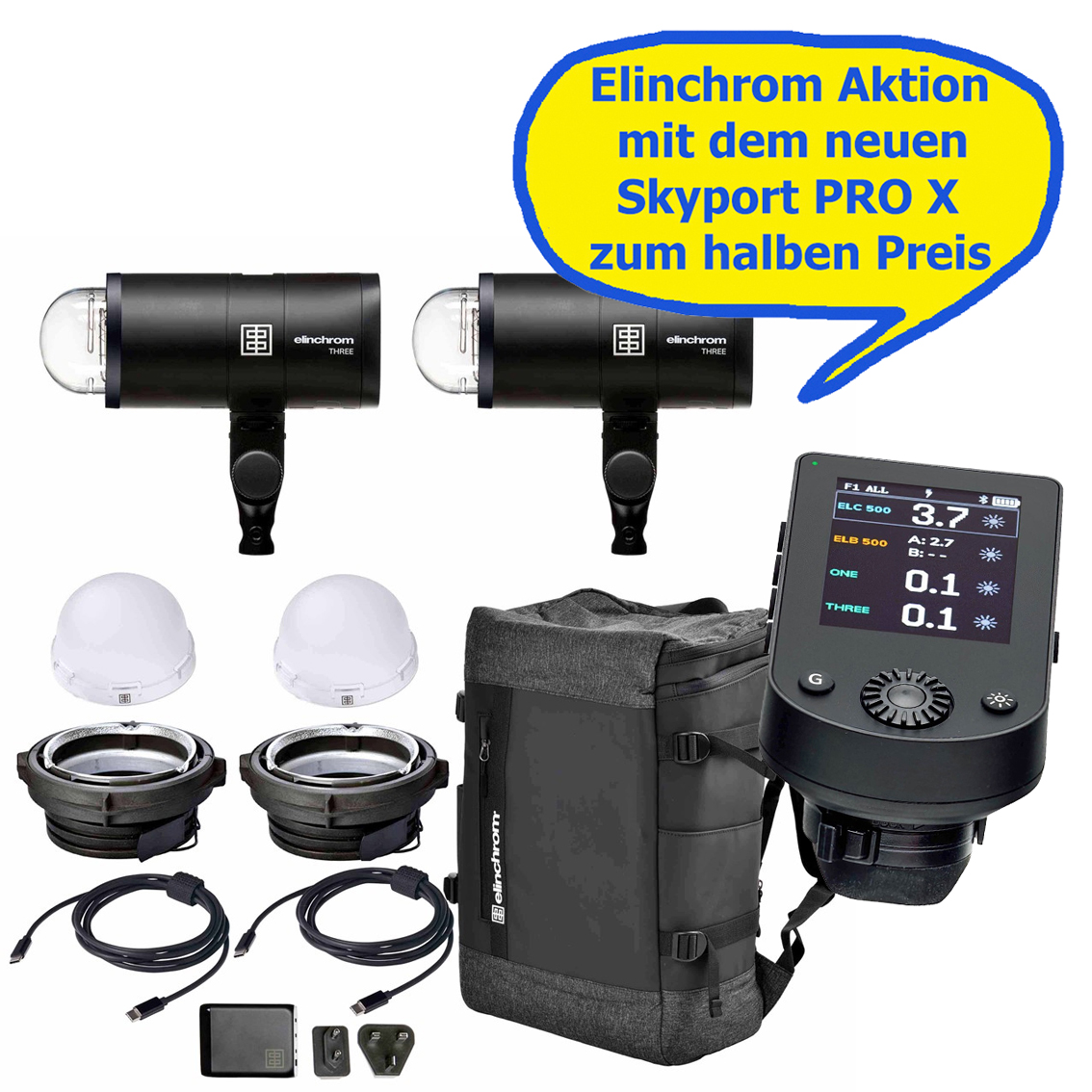 Elinchrom THREE Off Camera Flash Dual Kit (E20942.2) mit SKYPORT PRO X (Neu) zum halben Preis