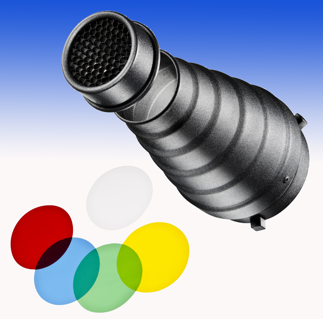 Walimex Spotvorsatz und Filter für Elinchrom mit Elinchrom-Speedring, 2 Wabengitter und 5 Farbfilter