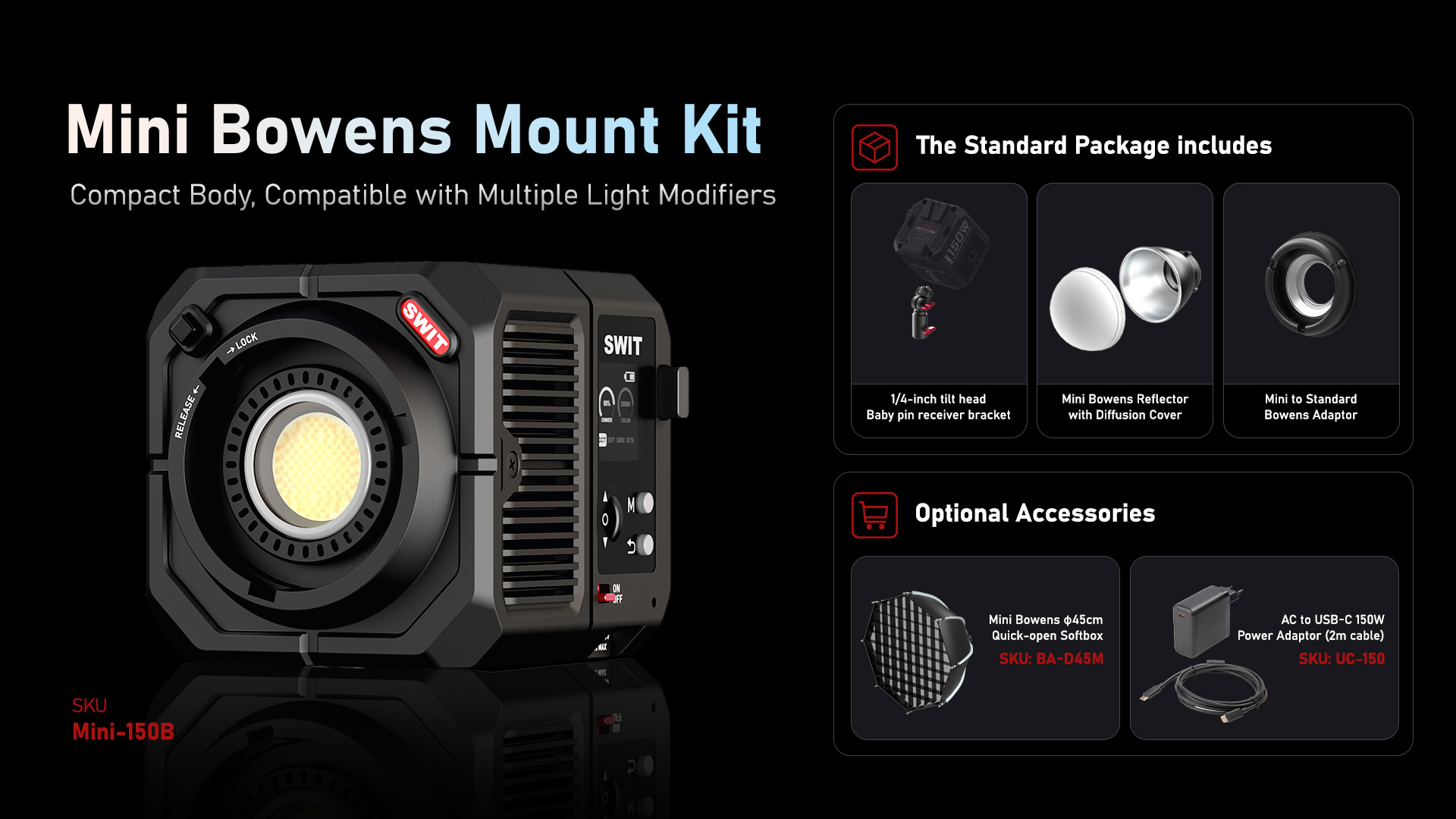 SWIT MINI-150B | 150W Mini Bowens COB-LED Bi-color Video Light - Erscheint September 2026