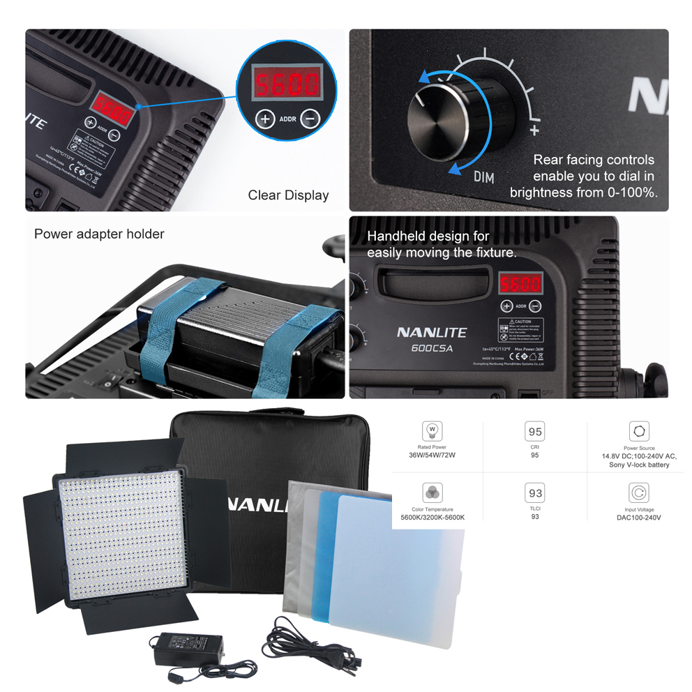 NANLITE Bi-Color LED Panel 900CSA mit Digitaldisplay und V-Mount Akku Adapter (Kaiser 3755)