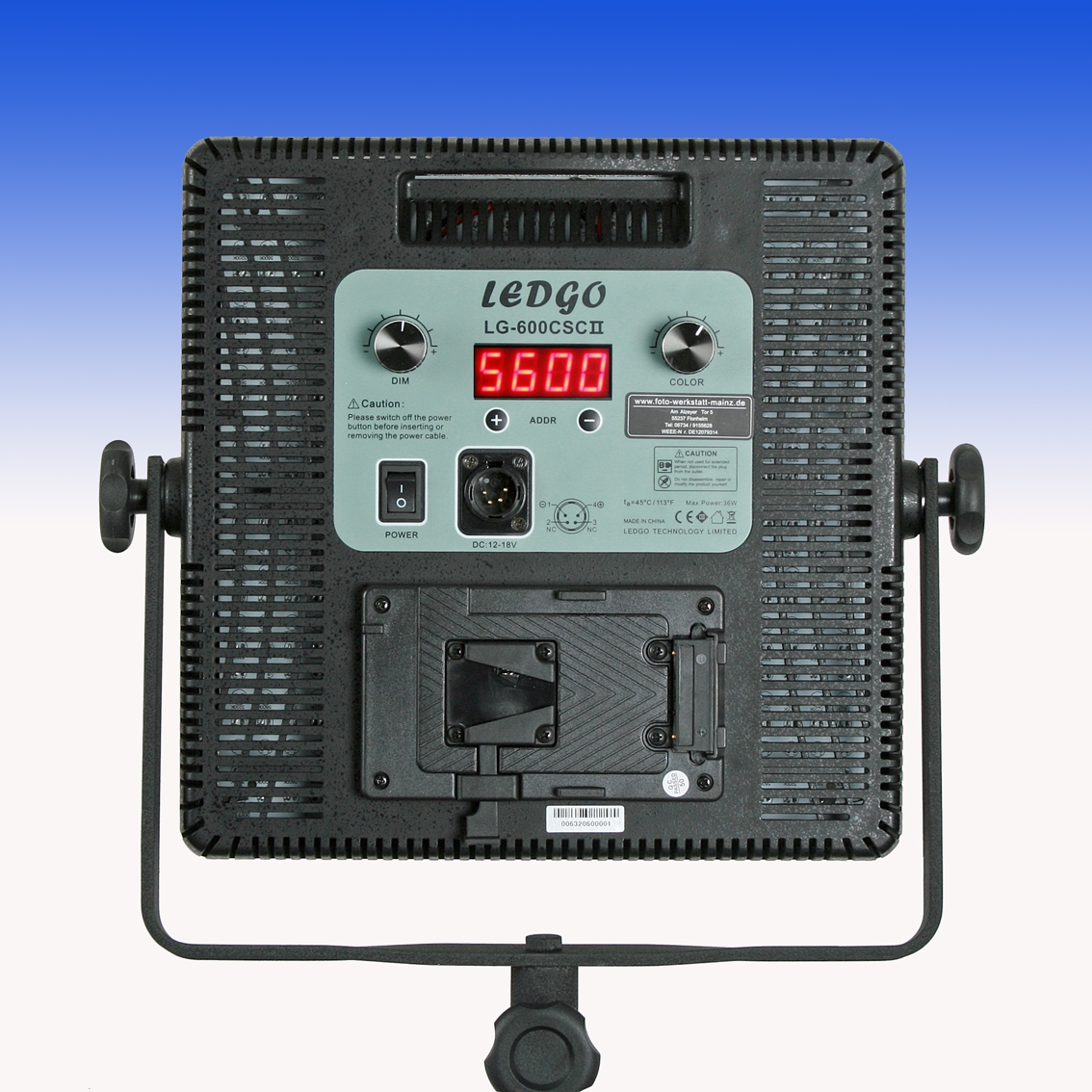 LEDGO LG-600CSCII Digital Bi-Color LED Leuchte mit Digitaldisplay und V-Mount Akku Adapter