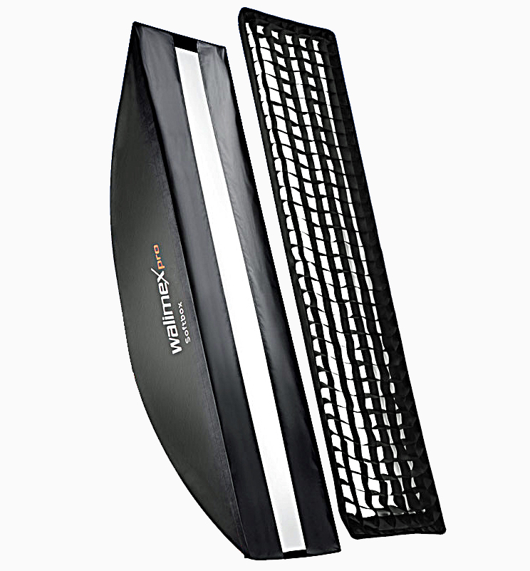 Walimex Striplite Softbox 25 x 150 für Elinchrom PLUS PRO OL mit Elinchrom Speedring, Wabengitter(Grid) und zusätzlicher Strip-Blende