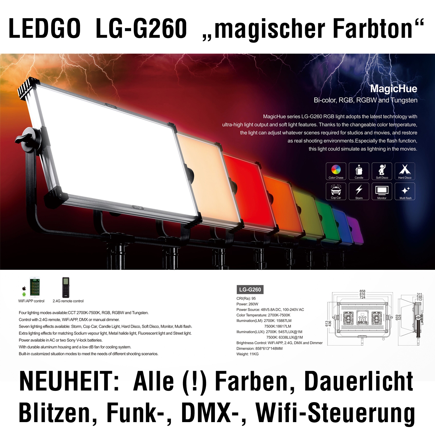 LEDGO LG-G260 - Magic Hue RGB LED Panel Light