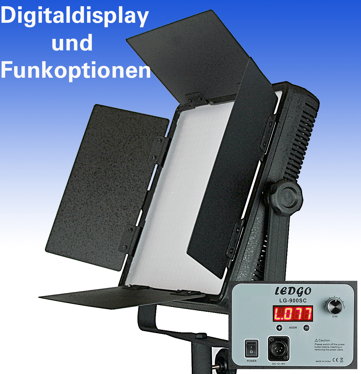 LEDGO LG-900WS Digital Tageslicht LED Leuchte mit Digitaldisplay und V-Mount Akku Adapter