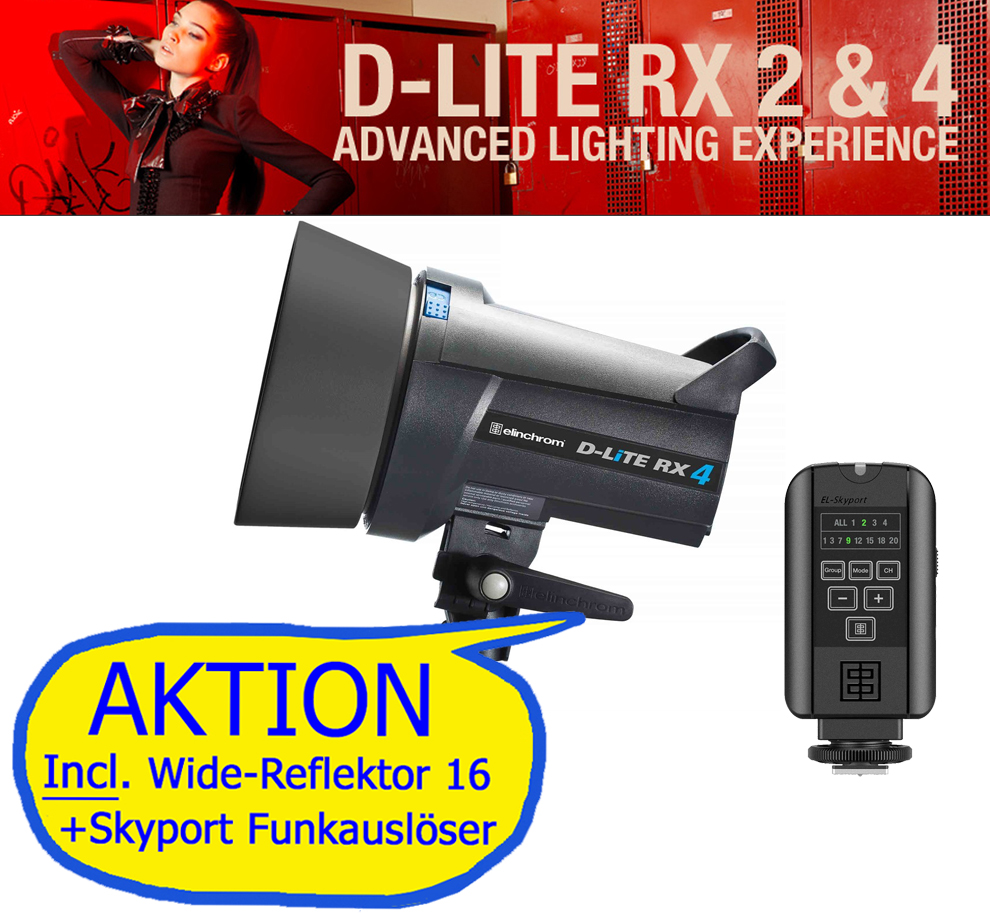 AKTION 25% RABATT - Elinchrom D-Lite RX 4 (E20487) mit Funkauslöser und Reflektor