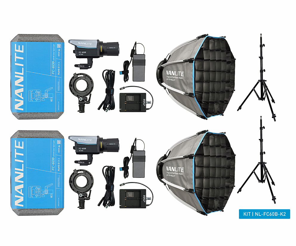 NANLITE FC-60B LED Bi-color Spot Light Dual Kit (w/ light stand and softbox) NL-FC60B-K2