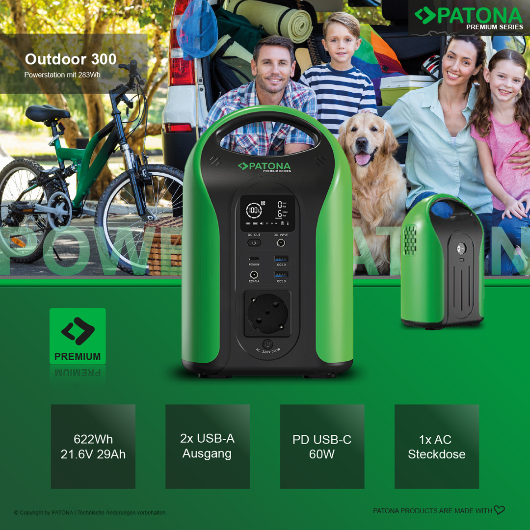 PATONA Premium Powerstation Outdoor 300  INCL. 4-fach Solarpanel 100W - TIEFSTPREIS